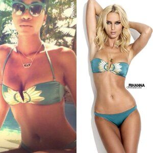 Charlie by Matthew Zink MZ Foil Vita Halter Bikini 2pc Set Print Blue Sz Large